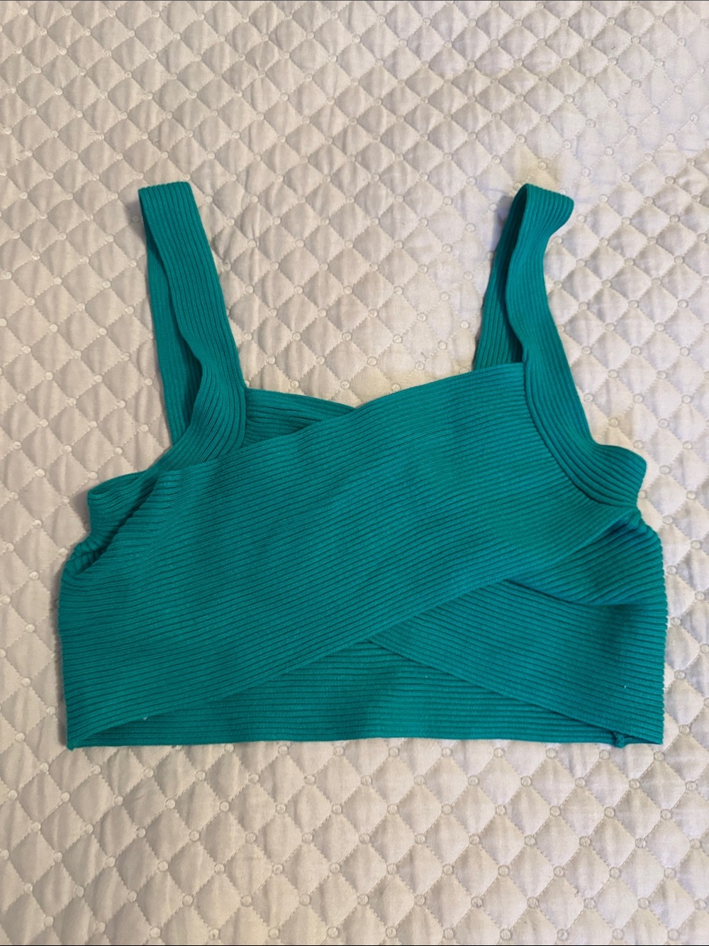 Ribbed Cross-Front Tank Top — Teal